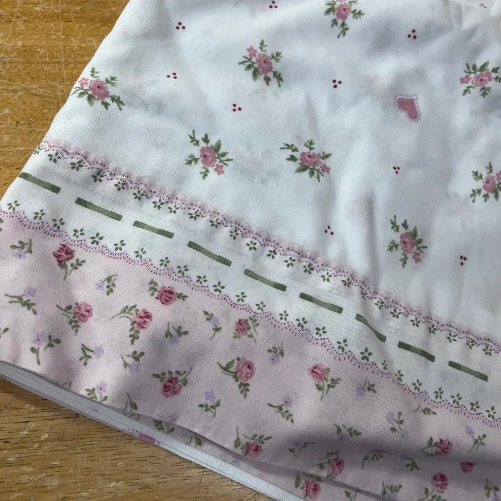 Vtg Flat Sheet Twin White Pink Floral Hearts Cottagecore Shabby Chic